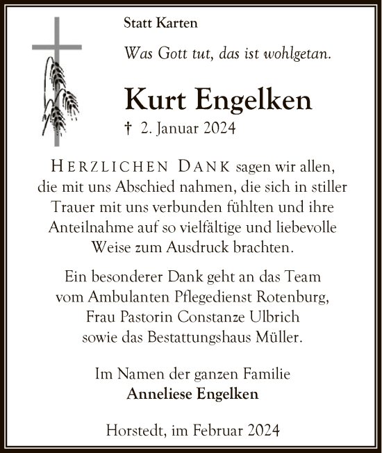 Traueranzeige von Kurt Engelken von SYK