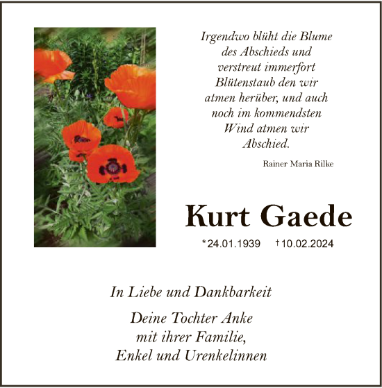 Traueranzeige von Kurt Gaede von SYK