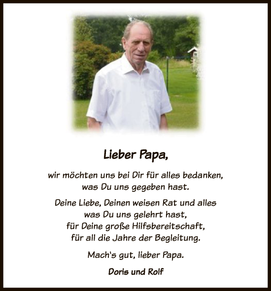 Traueranzeige von Lieber Papa  von SYK