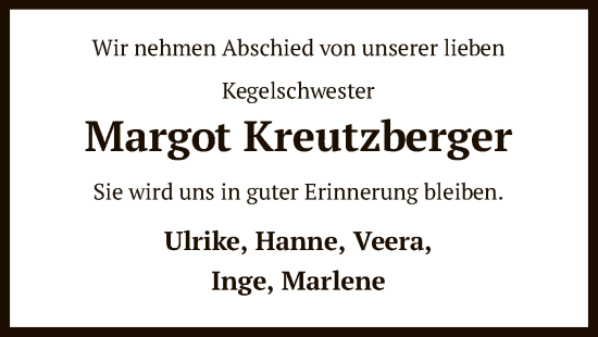 Traueranzeige von Margot Kreutzberger von SYK