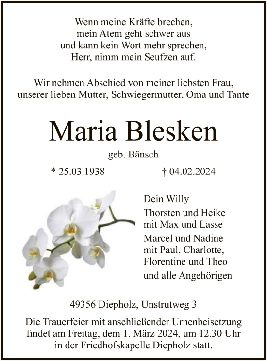 Traueranzeige von Maria Blesken von SYK