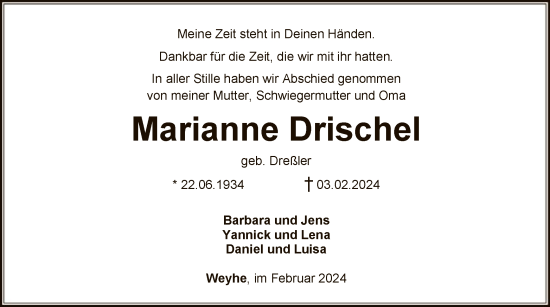 Traueranzeige von Marianne Drischel von SYK