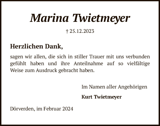 Traueranzeige von Marina Twietmeyer von SYK
