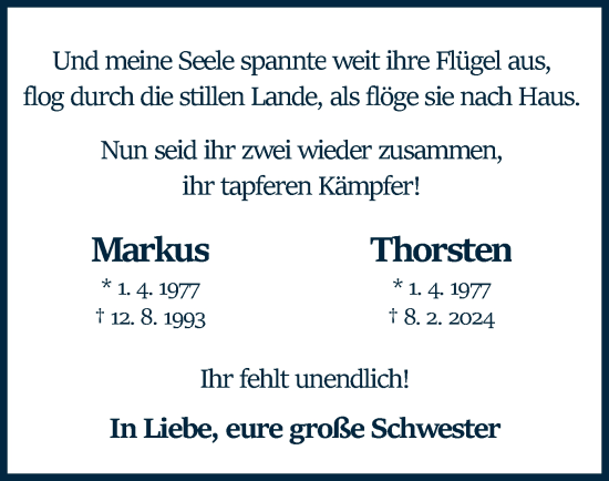 Traueranzeige von Markus und Thorsten  von SYK