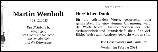 Traueranzeige von Martin Wenholt von SYK