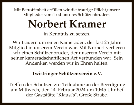 Traueranzeige von Norbert Kramer von SYK