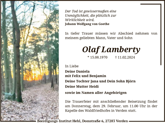 Traueranzeige von Olaf Lamberty von SYK