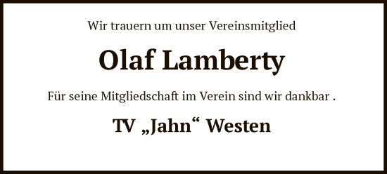 Traueranzeige von Olaf Lamberty von SYK