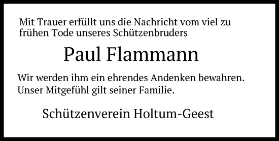 Traueranzeige von Paul Flammann von SYK