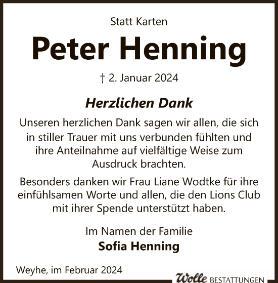 Traueranzeige von Peter Henning von SYK