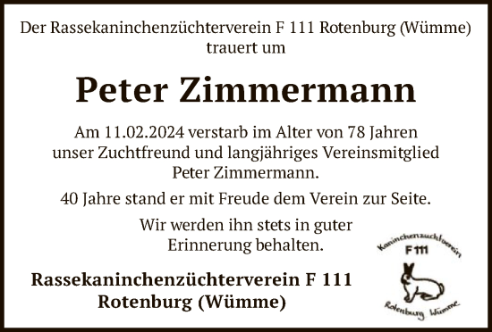 Traueranzeige von Peter Zimmermann von SYK