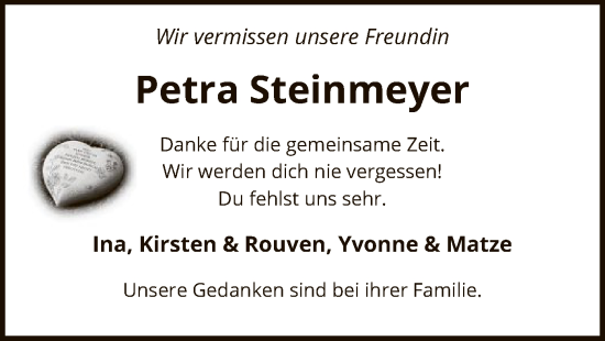 Traueranzeige von Petra Steinmeyer von SYK