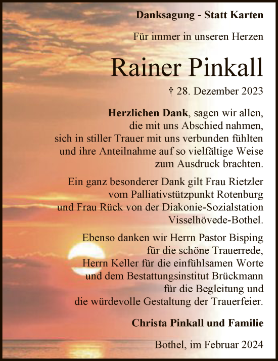 Traueranzeige von Rainer Pinkall von SYK