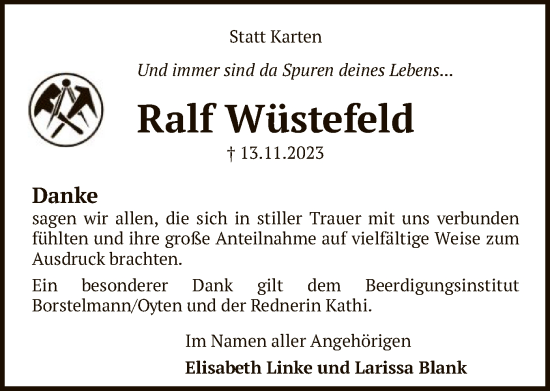 Traueranzeige von Ralf Wüstefeld von SYK