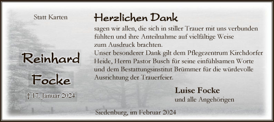 Traueranzeige von Reinhard Focke von SYK