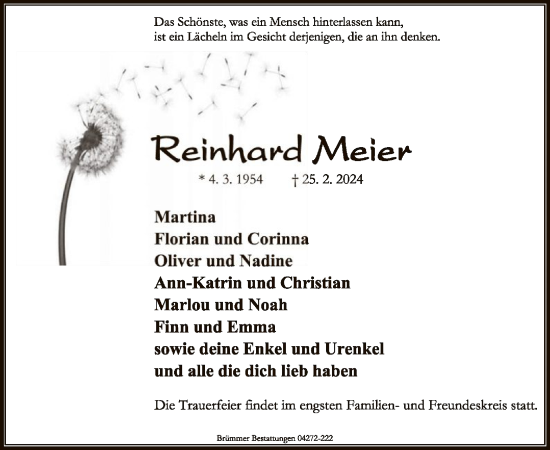 Traueranzeige von Reinhard Meier von SYK