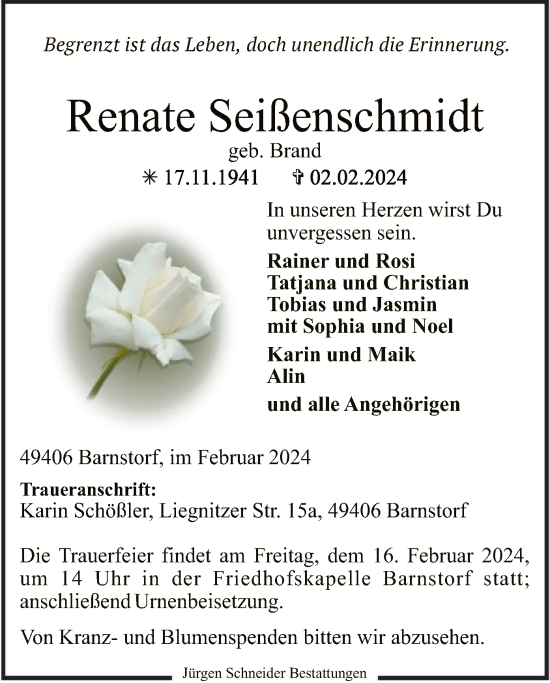 Traueranzeige von Renate Seißenschmidt von SYK
