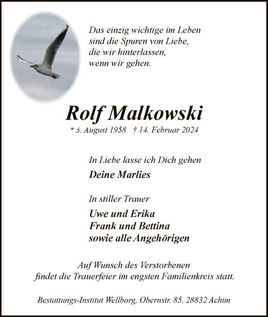 Traueranzeige von Rolf Malkowski von SYK