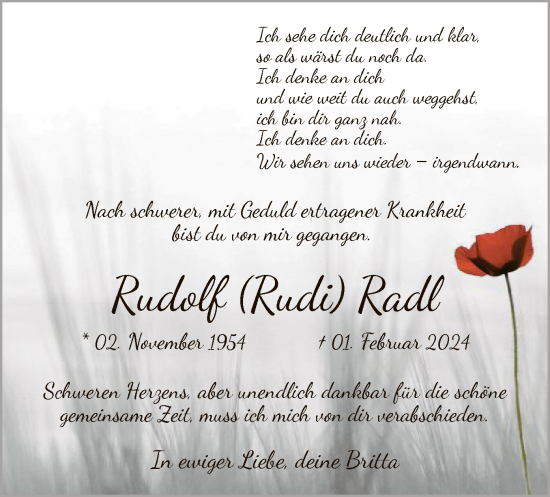 Traueranzeige von Rudolf  Radl von SYK