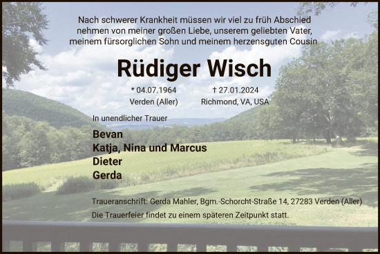 Traueranzeige von Rüdiger Wisch von SYK