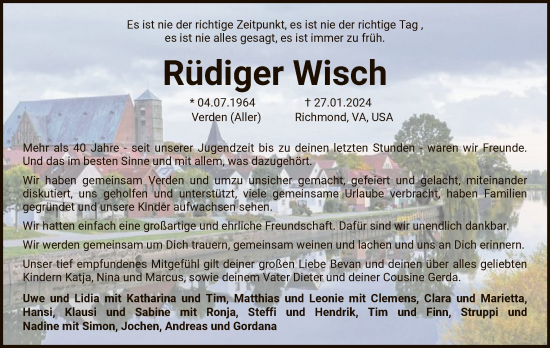 Traueranzeige von Rüdiger Wisch von SYK