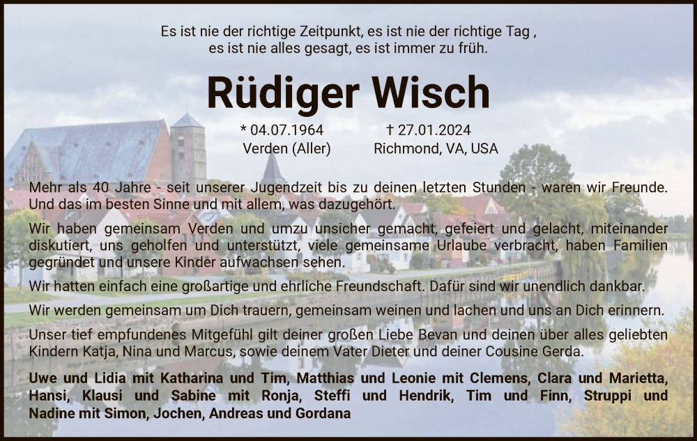  Traueranzeige für Rüdiger Wisch vom 10.02.2024 aus SYK