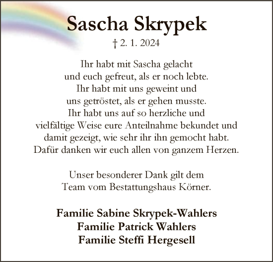 Traueranzeige von Sascha Skrypek von SYK