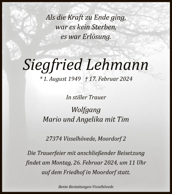 Traueranzeige von Siegfried Lehmann von SYK