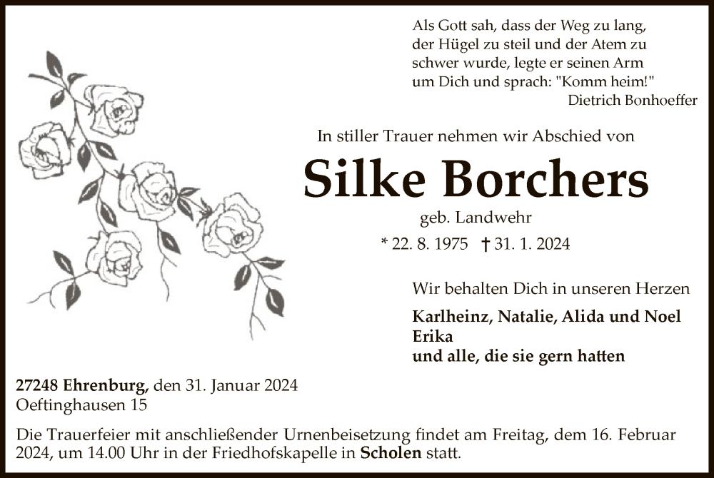  Traueranzeige für Silke Borchers vom 10.02.2024 aus SYK