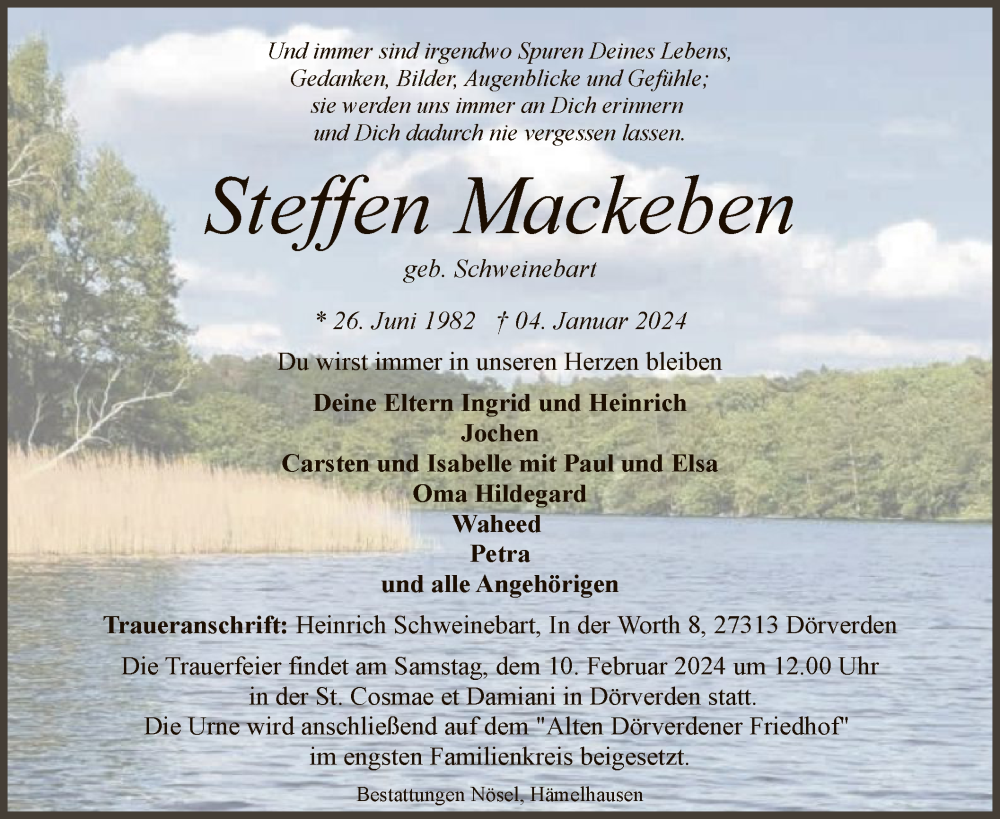  Traueranzeige für Steffen Mackeben vom 03.02.2024 aus SYK