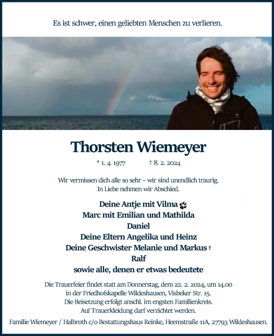 Traueranzeige von Thorsten Wiemeyer von SYK