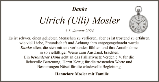 Traueranzeige von Ulrich  Mosler von SYK