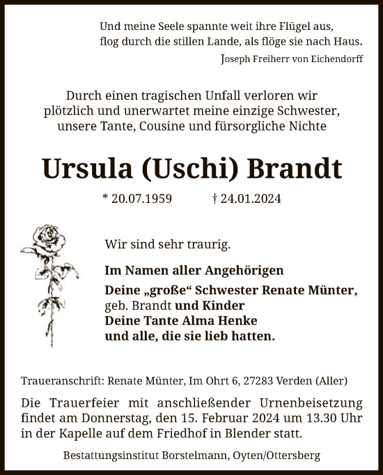 Traueranzeige von Ursula Brandt von SYK