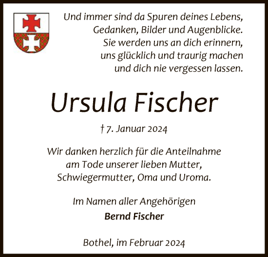 Traueranzeige von Ursula Fischer von SYK