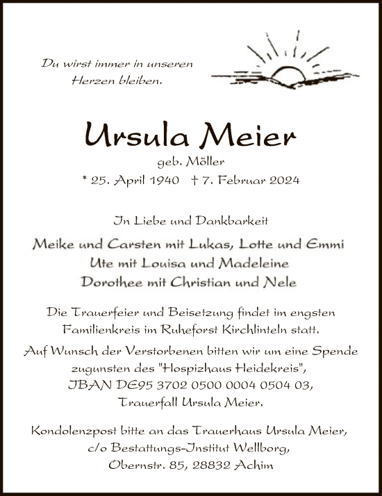 Traueranzeige von Ursula Meier von SYK