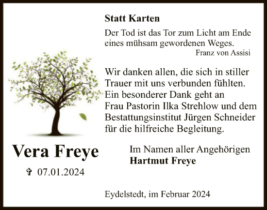 Traueranzeige von Vera Freye von SYK