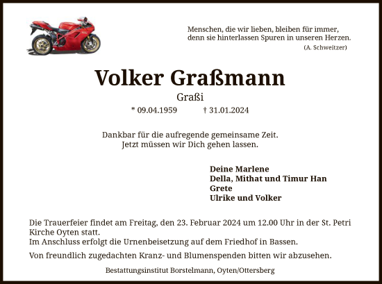 Traueranzeige von Volker Graßmann von SYK