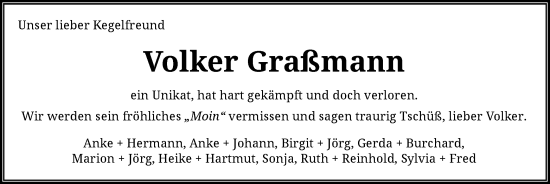 Traueranzeige von Volker Graßmann von SYK