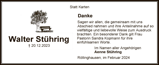 Traueranzeige von Walter Stühring von SYK