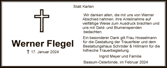 Traueranzeige von Werner Flegel von SYK