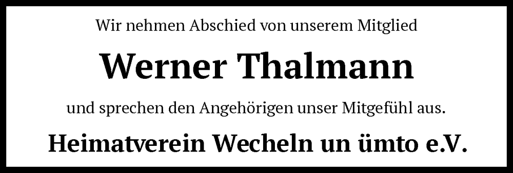  Traueranzeige für Werner Thalmann vom 13.02.2024 aus SYK