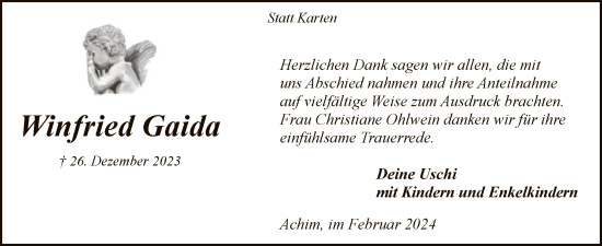 Traueranzeige von Winfried Gaida von SYK