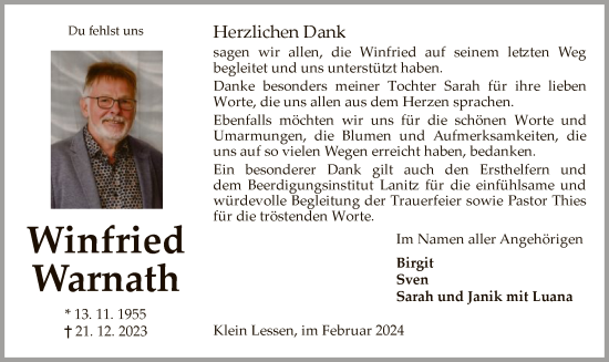 Traueranzeige von Winfried Warnath von SYK