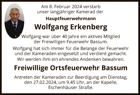 Traueranzeige von Wolfgang Erkenberg von SYK