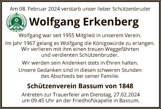 Traueranzeige von Wolfgang Erkenberg von SYK
