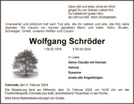 Traueranzeige von Wolfgang Schröder von SYKSYKSYKSYK