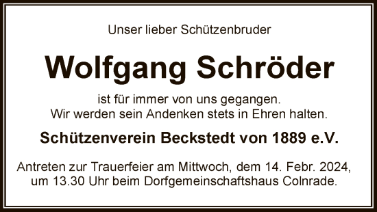 Traueranzeige von Wolfgang Schröder von SYKSYK