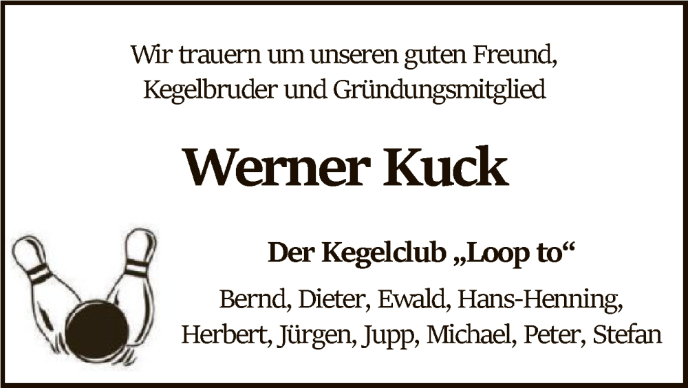  Traueranzeige für Werner Kuck vom 16.03.2024 aus SYK