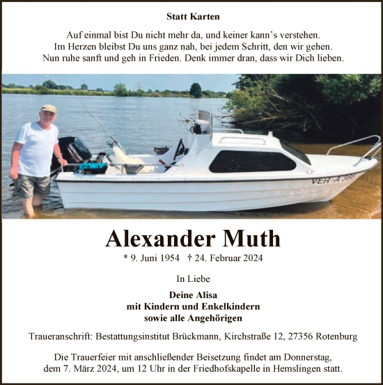 Traueranzeige von Alexander Muth von SYK