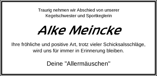 Traueranzeige von Alke Meincke von SYK